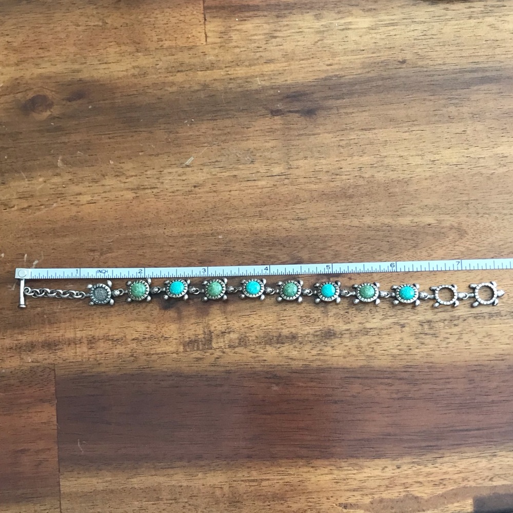 Turquoise & Jade Sterling Silver Turtle Bracelet - Picture 7 of 7